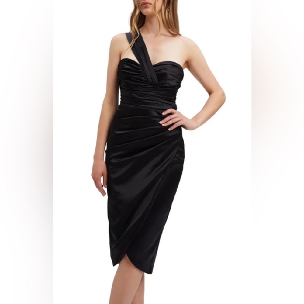 Bardot Veda Ruched One-Shoulder Satin Dress Size 4
